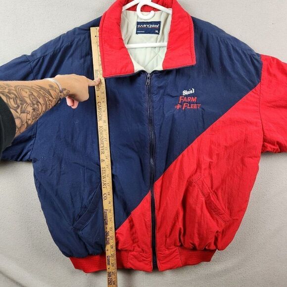 Vtg Swingster Farm & Fleet Logo Red/Blue Coat Men's XL Puffy Made in USA - Picture 6 of 12